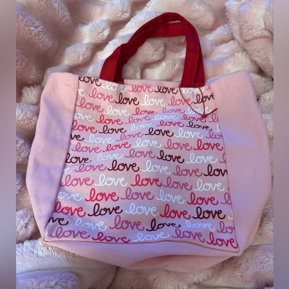 Pink and red Love, Love, Love small tote bag